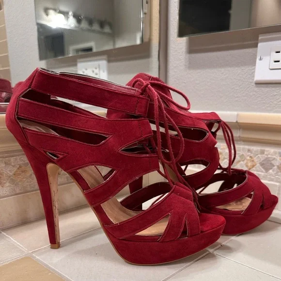 Marco Santi Red Lace-Up Heels - Picture 1 of 6